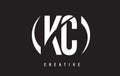 KC K C White Letter Logo Design with Black Background.