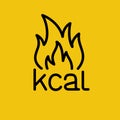 Kcal fire line icon. Kilocalories sign. Calorie burn symbol. Vector flat.