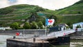 KD Cruise Line Flag flying on Rhine River with Vineyards in the background