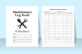 KDP interior Maintenance tracker notebook. Maintenance checker and cost tracker logbook interior. KDP interior notebook. Office Royalty Free Stock Photo