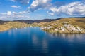 Kea Tzia island, Cyclades, Greece. Aerial drone photo of the bay Royalty Free Stock Photo