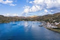 Kea Tzia island, Cyclades, Greece. Aerial drone photo of the bay Royalty Free Stock Photo