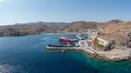 Kea, Tzia island, Cyclades, Greece. Aerial drone view of Korissia port Royalty Free Stock Photo