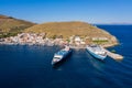 Kea, Tzia island, Cyclades, Greece. Aerial drone view of port Royalty Free Stock Photo