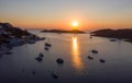 Kea Tzia island, Cyclades, Greece. Aerial view of Vourkari marina at sunset Royalty Free Stock Photo