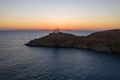 Kea Tzia island, Cyclades, Greece. Aerial view of Vourkari marina at sunset