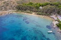 Kea Tzia island, Cyclades, Greece. Gialiskari bay and beach aerial drone view