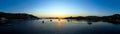 Kea Tzia island, Cyclades, Greece. Panorama of Vourkari marina at sunset