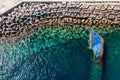 Kea Tzia island, Cyclades, Greece. Shipwreck aerial drone top down view Royalty Free Stock Photo