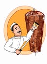 Kebab doner cartoon illustration drawing and knife white backgroundcartoon illustration
