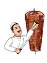 Kebab doner cartoon illustration drawing and knife white backgroundcartoon illustration