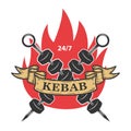 Kebab emblem template. Fast food. Design element for logo, label, emblem, sign.