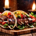Kebab, grilled meat on a stick, popular barbecue snack food meal