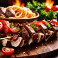 Kebab, grilled meat on a stick, popular barbecue snack food meal