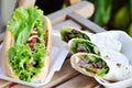 Kebab and hot dog ,pork wraps or taco or vegetable roll or mexican rolls Royalty Free Stock Photo