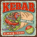 Kebab roll vintage poster colorful Royalty Free Stock Photo