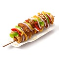 kebab, shashlik, grilled on a skewer, food meat, hand drawn illustration realistic. Cute and funny meat and vegetable .