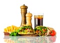 Kebab and Shawarma Sandwich with Cola on White