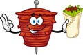 Kebab On Skewer Grilling Meat Cartoon Character Showing Perfect Sandwich Royalty Free Stock Photo
