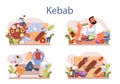 Kebab street food concept set. Chef cooking delicious roll with meat Royalty Free Stock Photo