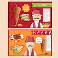 Kebab vector illustration with chef,shawarma and salad