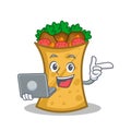 Kebab wrap character cartoon with laptop Royalty Free Stock Photo