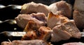 Kebabs cooking over charcoal close-up Royalty Free Stock Photo
