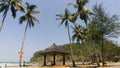 KEBUMEN, INDONESIA Ã¢â¬â JULY 15, 2021: A gazebo located on the edge of Karang Bolong beach