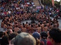 Kecak fire dance art performance show, traditional spiritual culture Ramayana ceremony at Uluwatu Temple Bali Indonesia