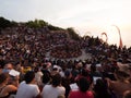 Kecak fire dance art performance show, traditional spiritual culture Ramayana ceremony at Uluwatu Temple Bali Indonesia