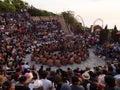 Kecak fire dance art performance show, traditional spiritual culture Ramayana ceremony at Uluwatu Temple Bali Indonesia Royalty Free Stock Photo