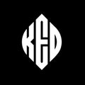 KED circle letter logo design with circle and ellipse shape. KED ellipse letters with typographic style. The three initials form a