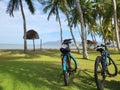 Bicycles parked on beach.