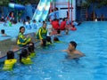 Kediri, East Java, Indonesia - November 1st, 2019 : Senior High School Student learn about sweeming with their teacher Royalty Free Stock Photo