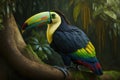 Colorful Keel-billed Toucan Full Body In Forest. Colorful and Vibrant Animal.