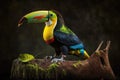 Colorful Keel-billed Toucan Full Body In Forest. Colorful and Vibrant Animal.