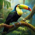 Ai Generated illustration Wildlife Concept of Keel Billed Toucan.