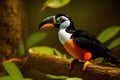 Keel-billed Toucan, Ramphastos sulfuratus, bird with big bill. Toucan sitting on the branch, generative ai, in the forest Royalty Free Stock Photo