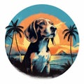 Colorful Beagle Poster With Palm Trees - Detailed Illustration