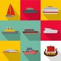 Keel icons set, flat style