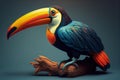 Keel-billed Toucan, Ramphastos Sulfuratus, large-billed bird sitting on a branch - Generative AI