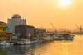 Zhengbin Port fishing village sunset view in Keelung, Taiwan Royalty Free Stock Photo