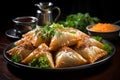 Keema Samosa - Crispy pastry pockets filled with a spiced minced meat mixture. AI Generated