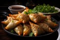 Keema Samosa - Crispy pastry pockets filled with a spiced minced meat mixture. AI Generated