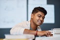 A keen eye for architectural design. a young architect designing a building model in a modern office. Royalty Free Stock Photo