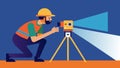 With a keen eye and steady hands a worker calibrates a laser level ensuring precise measurements for the days Royalty Free Stock Photo