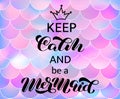 Keep Calm and be a mermaid lettering. Word for banner or poster. Vector illustration