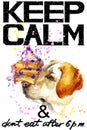 Keep Calm. Dog watercolorr illustration.