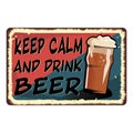 Red blue Keep calm and drink beer card metal sign Royalty Free Stock Photo