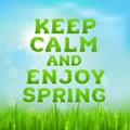 Keep calm and enjoy spring poster. Spring inscription made of grass.